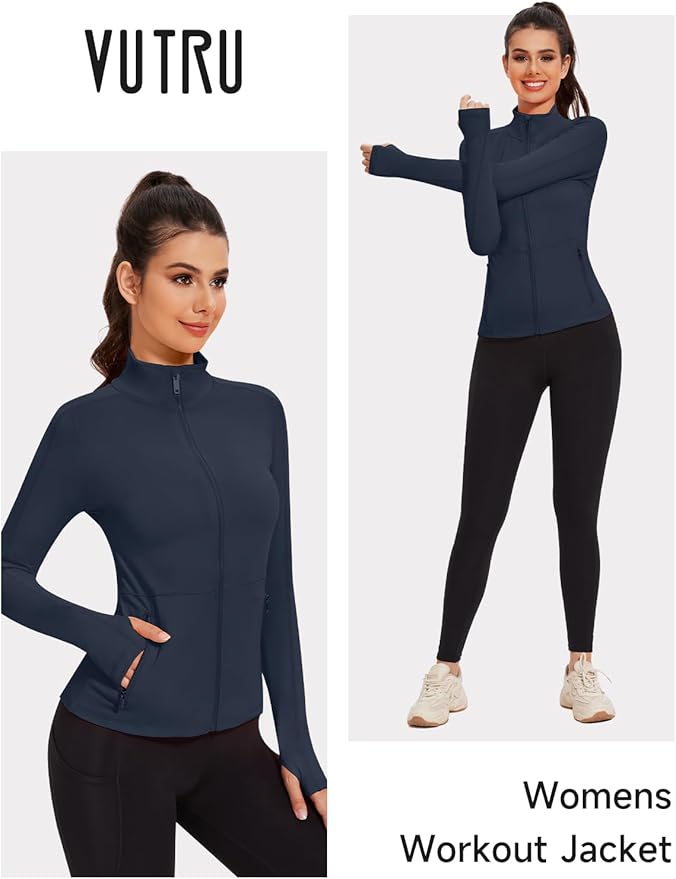 VUTRU Women's Workout Yoga Jacket Full Zip Running Athletic Track Jacket
