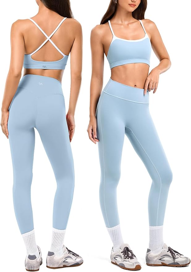 2 Piece Workout Sets for Women, Camisole Square Neck Tops & Seamless Leggings, Gym Yoga Pilates Outfits