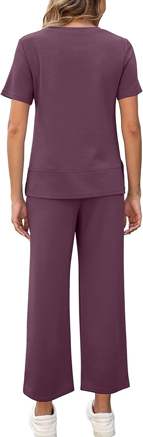 XIEERDUO Women's Side Slit Lounge Sets 2026 Fashion 2 Piece Travel Outfits Cozy Loungewear Wide Leg Tracksuits S-3XL