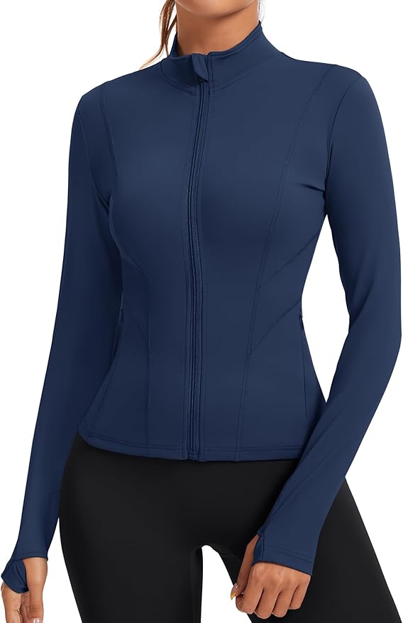 Rapbin Women's Slim Fit Workout Jackets Full Zip Long Sleeve Running Athletic Tops Yoga Shirts with Thumb Holes
