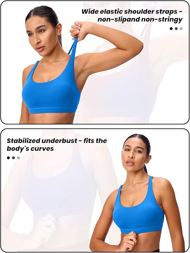Women's Strappy Sports Bras Light Compression Crop Criss Cross Back Padded Workout Yoga Bra Supportive U Neckline