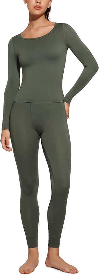 CRZ YOGA Soft Thermal Underwear Sets for Women Lightweight Long Johns Base Layer Pajamas Warm Top Bottom