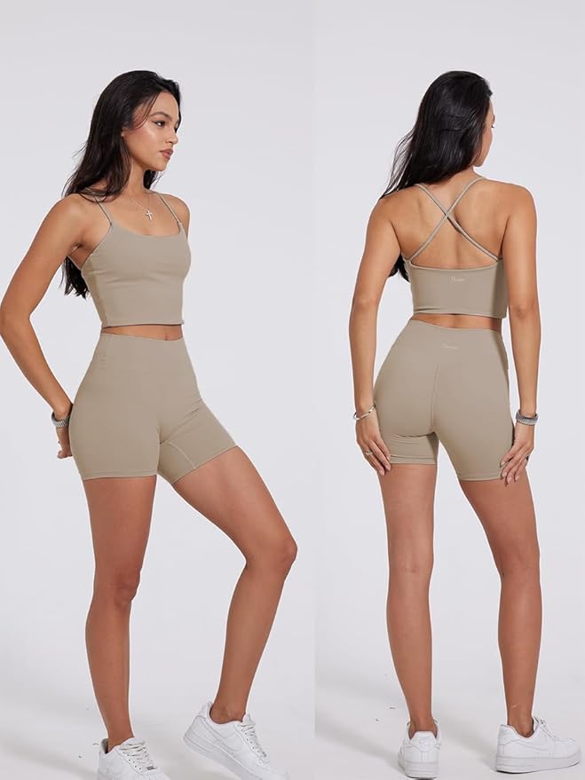 Danysu Sculpt Workout Tank Tops Women Backless Longline Sports Bras Strappy Padded Yoga Top
