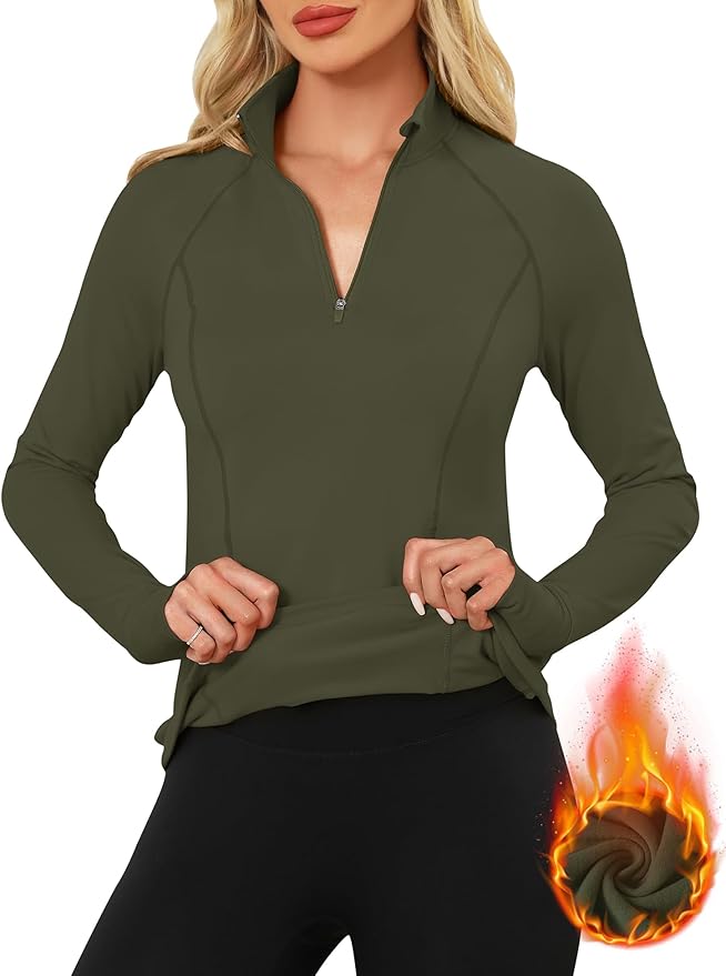 LOMON Women's Long Sleeve Athletic Tops Quarter Zip Workout Shirts Turtle Neck Fall Compression Shirt with Thumb Hole