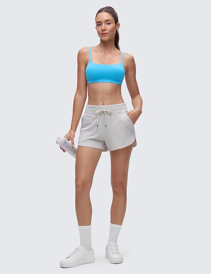 CRZ YOGA Butterluxe Adjustable Spaghetti Strap Sports Bras for Women - Scoop Neck Wireless Padded Yoga Workout Crop Top