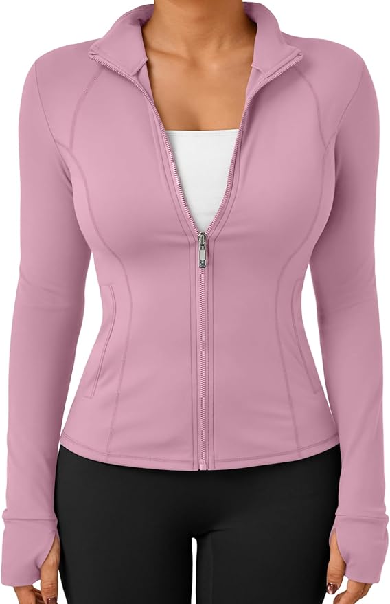Trendy Queen Womens Lightweight Zip Up Jackets 2026 Athletic Workout Hoodies Spring Shirt Fitted Gym Clothes with Pocket