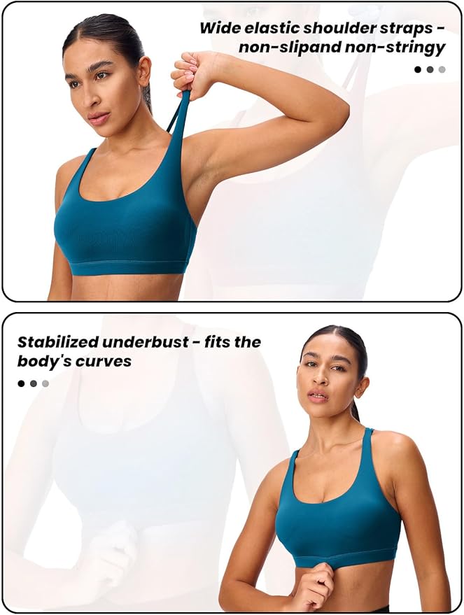 Women's Strappy Sports Bras Light Compression Crop Criss Cross Back Padded Workout Yoga Bra Supportive U Neckline