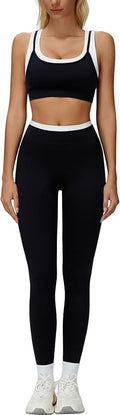 Women 2 Piece Workout U Back Color Block Sports Bra High Waist Active Leggings Yoga Pilates Outfits