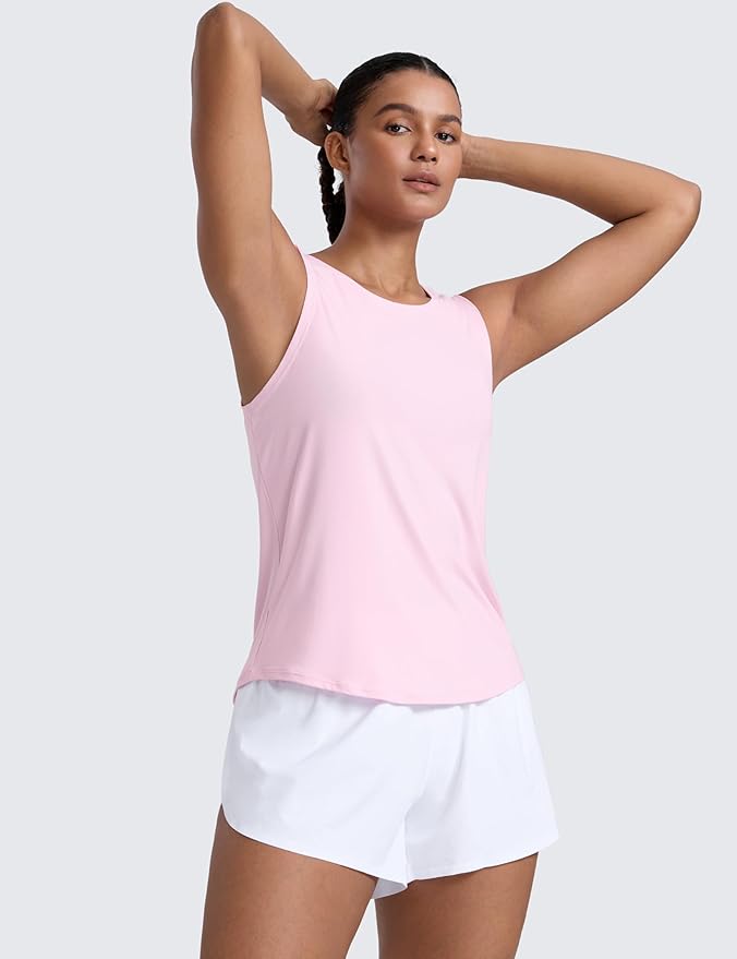 CRZ YOGA Cloudweight Open Back Workout Tops for Women Lightweight High Neck Athletic Gym Tank Soft Running Sleeveless Shirts