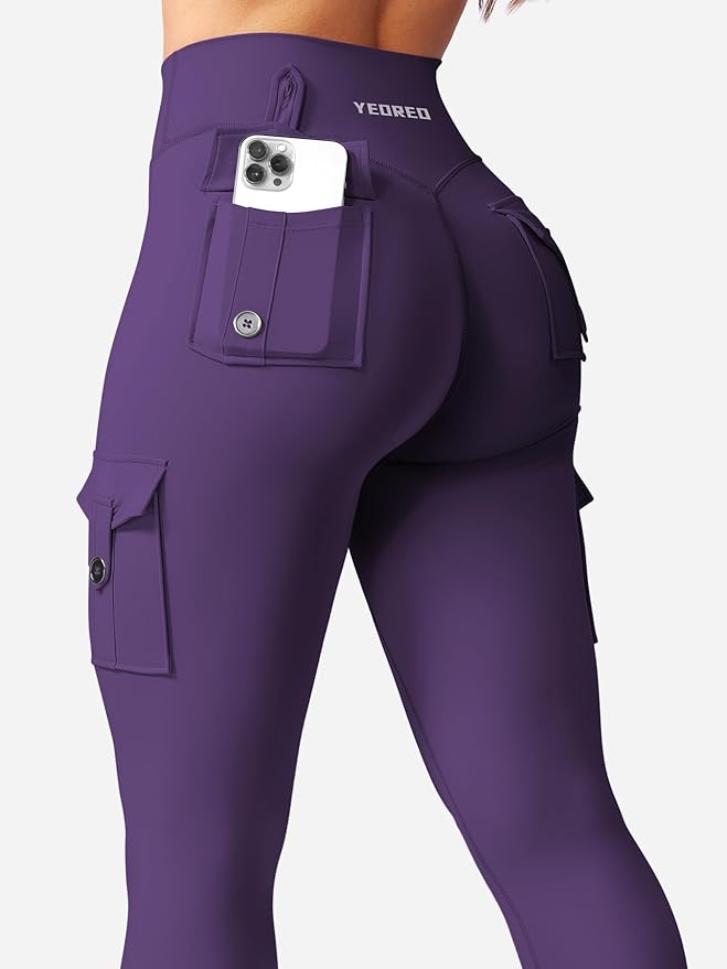 YEOREO CoreFlex Workout Cargo Leggings with Pockets for Women Hidden Scrunch Butt Lifting Leggings Gym Yoga Pants
