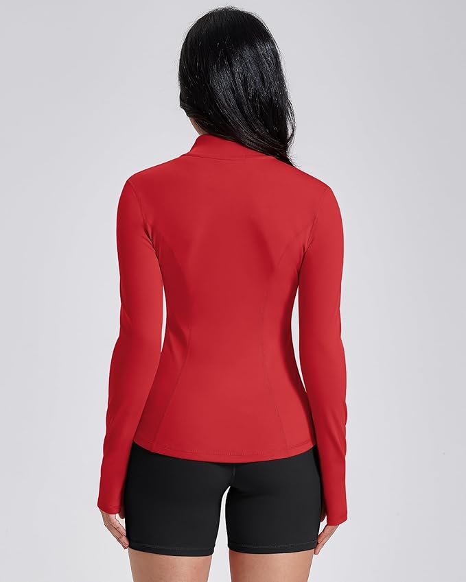 AVGO Womens Workout Jackets Lightweight Athletic Zip Up Jacket Slim Fit Running Gym Top with Pockets & Thumb Holes