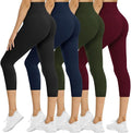 NexiEpoch 4 Pack Leggings for Women - High Waisted Tummy Control Soft Black Capri Yoga Pants with Pockets for Workout