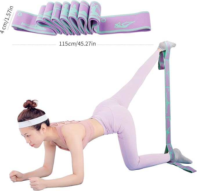 9 Loops Elastic Yoga Strap - Adjustable Stretching Band for Physical Therapy, Dance, Pilates & Gymnastics, Multi-Loop Exercise Band for Flexibility, Home Workout