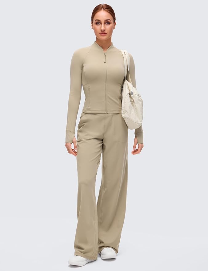 CRZ YOGA Butterluxe V-Neck Jackets for Women - Full Zip Athletic Track Tops with Thumb Holes Pockets
