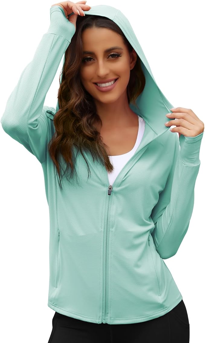 We1Fit Women's UPF 50+ Sun Protection Jacket Hoodie Sun Shirts Hiking Running Athletic Shirt