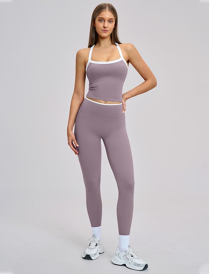 QBGJTD Womens Workout Sets Two Piece Cross Back Tank Top Matching High Waist Leggings Sets Gym Outfits Work Out Clothes