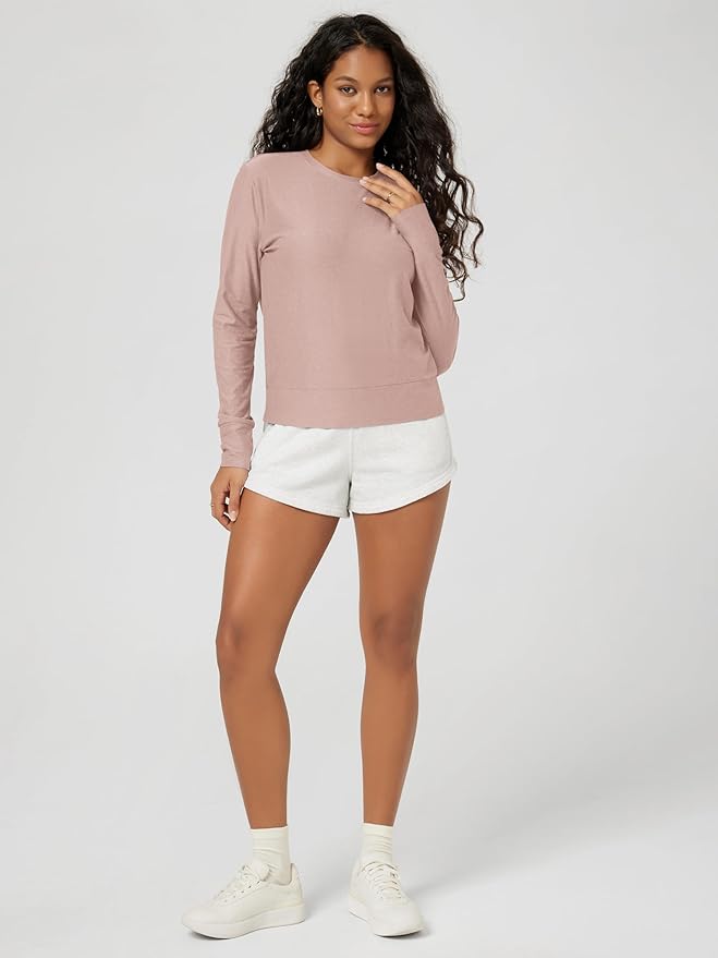 ODODOS Women's Long Sleeve Crewneck Tee - Ultra-Soft odSTRATUM Tech Performance T-Shirts UPF 50+ Daily Pullover Tops