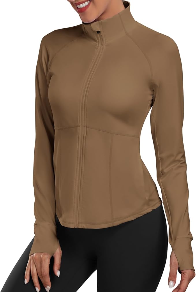 Women's Athletic Jackets Lightweight Sport Workout Jackets Zip Up Running Jackets with Thumb Holes for Gym Yoga