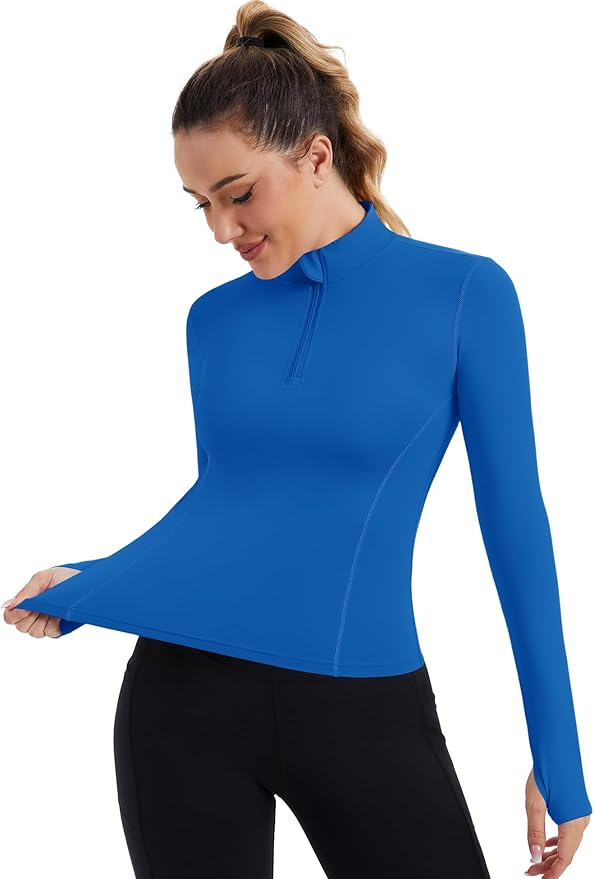 ZHENWEI Womens Workout Tops Long Sleeve Quarter Zip Pullover Quick Dry Golf Shirt Athletic Slim Fit Crop Yoga Gym Tops