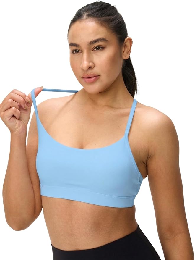 Womens Y Back Padded Sports Bra Strappy U Neck Butter Soft Low Impact Workout Bras Yoga Pilates Walking