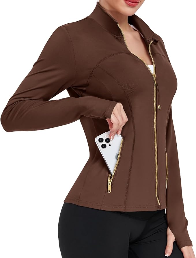 Women's Workout Jackets Full Zip Running Yoga Jackets Lightweight Athletic Clothes with Thumb Holes
