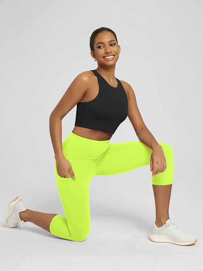 ODODOS Women's High Waisted Yoga Capris with Pockets, Tummy Control Non See Through Workout Athletic Running Capri Leggings