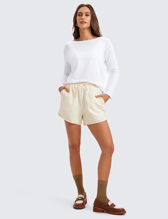 CRZ YOGA Pima Cotton Boat Neck Long Sleeve Shirts for Women - Workout Athletic Yoga Casual Tops Loose Fit Fall T-Shirts
