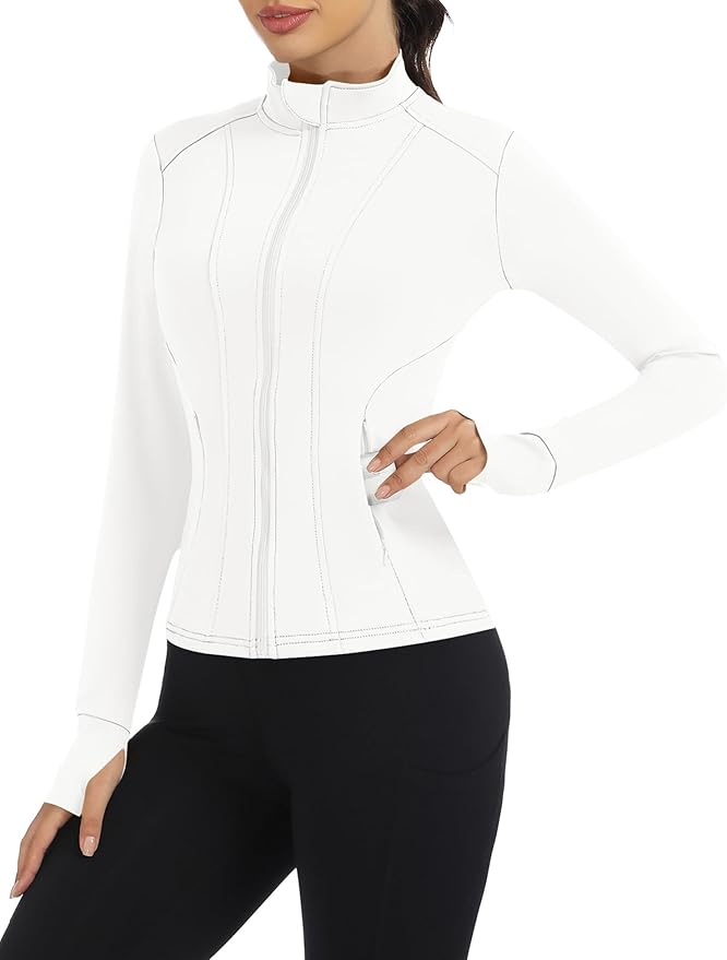 Loovoo Women's Workout Jacket Lightweight Zip Up Athletic Jackets Cropped Slim Fit Running Yoga Tops with Pockets