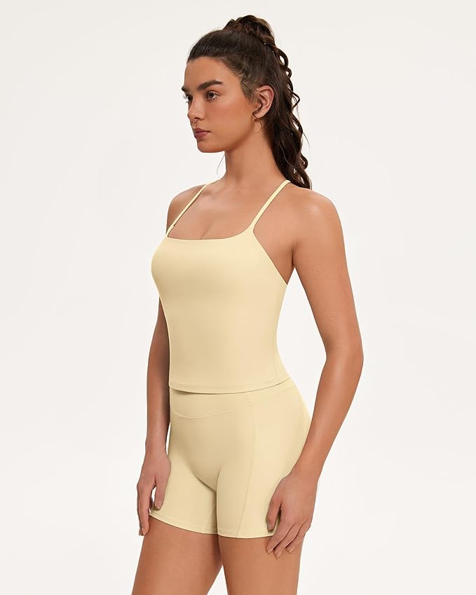 OMKAGI Workout Sets for Women Cute Spaghetti Strap Tank Tops Booty Shorts Outfits with Pockets