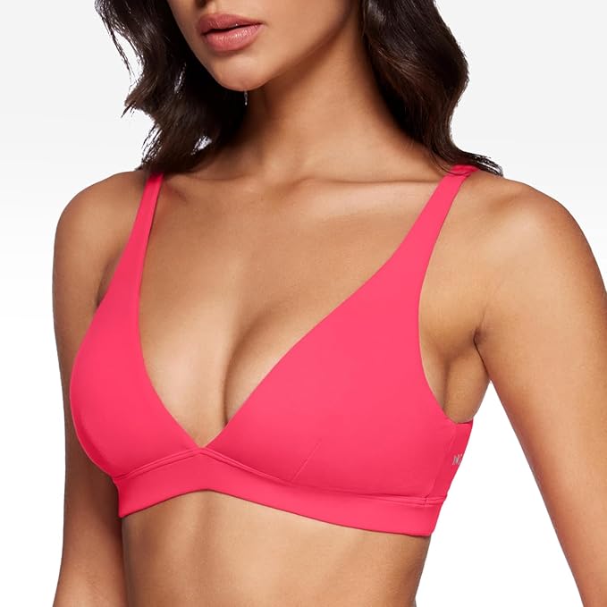 INGIA Womens Deep V-Neck Sports Bra Padded Low Impact Fitness Yoga Bra U Back Wireless Workout Bra Contour Crop Top