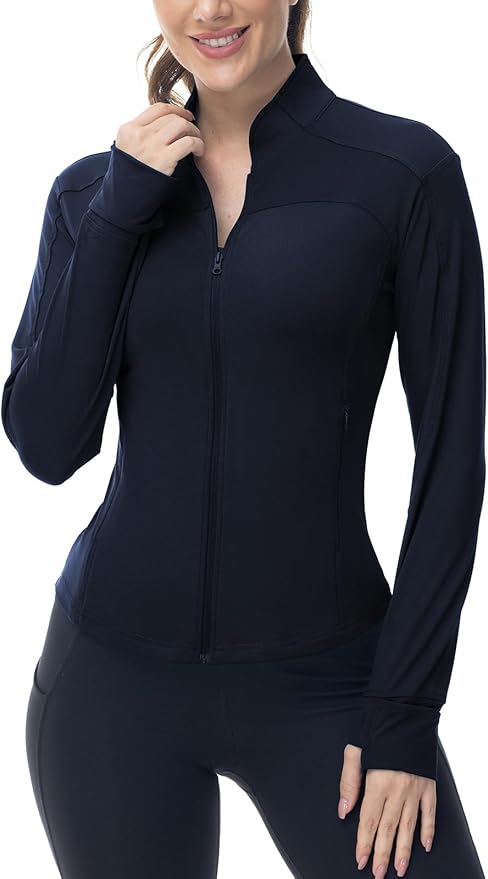 BGOWATU Women's Workout Jacket Lightweight Zip up Running Athletic Jackets with Thumb Holes