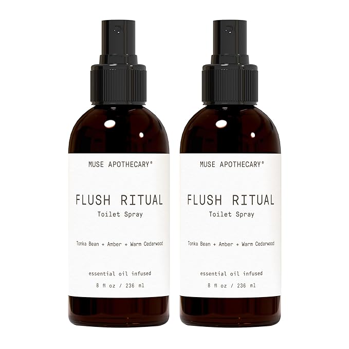Muse Apothecary Flush Ritual - Aromatic & Refreshing Toilet Spray, Use Before You Go, 8 oz, Infused with Natural Essential Oils - Tonka Bean + Amber + Warm Cedarwood, 2 Pack