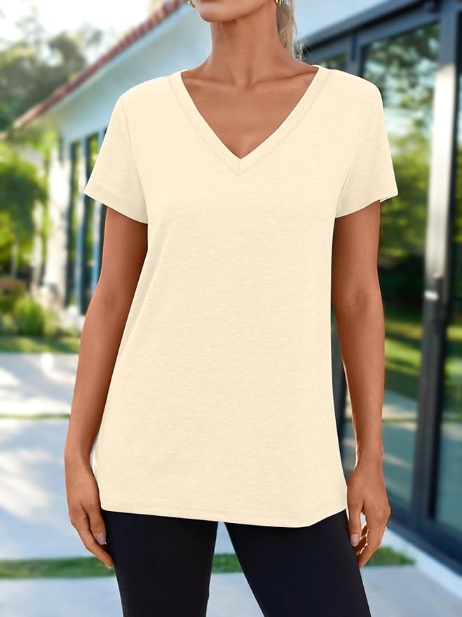 AUTOMET T-Shirts Short Sleeve V Neck Tees Tops for Women Fashion Trendy Lightweight Soft Casual Summer Outfits Clothes 2026