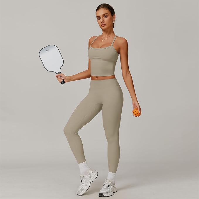 Women 2 Piece Workout Sets (NEW) Yoga Outfit Open Back Tank Top High Waisted Leggings Gym Sets Tracksuits