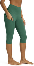 ODODOS Women's High Waisted Yoga Capris with Pockets, Tummy Control Non See Through Workout Athletic Running Capri Leggings