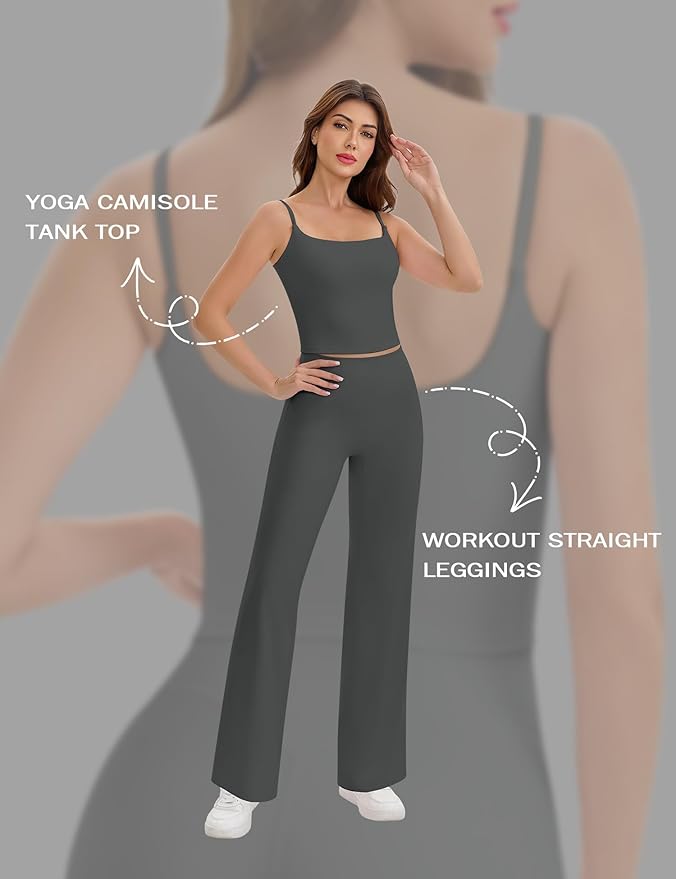 Ieumaz Strappy Crop Top for Women Scoop Neck Longline Gym Workout Sports Bras Built in Removable Pads Yoga Camisole Tank Top