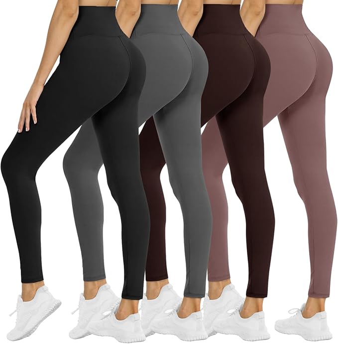 NexiEpoch 4 Pack Leggings for Women - High Waisted Tummy Control Soft Black Capri Yoga Pants with Pockets for Workout