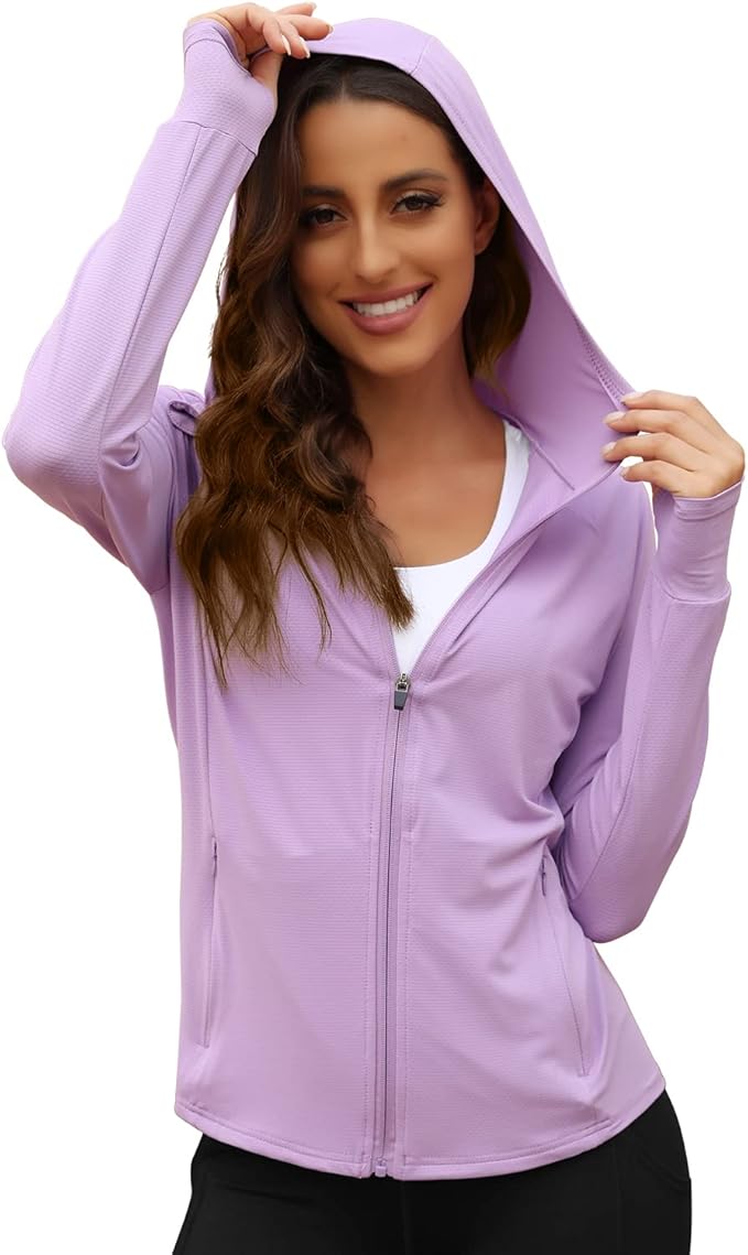 We1Fit Women's UPF 50+ Sun Protection Jacket Hoodie Sun Shirts Hiking Running Athletic Shirt