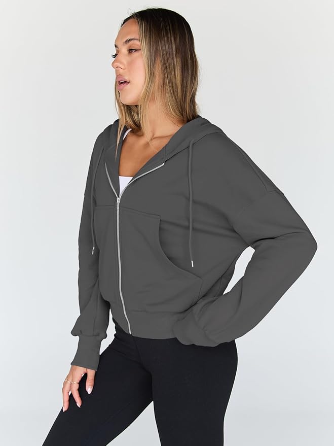 Trendy Queen Hoodies for Women Full Zip Up Cropped Sweatshirts Jackets Casual Comfy Gym Tops Fall Outfits Winter Clothes 2026