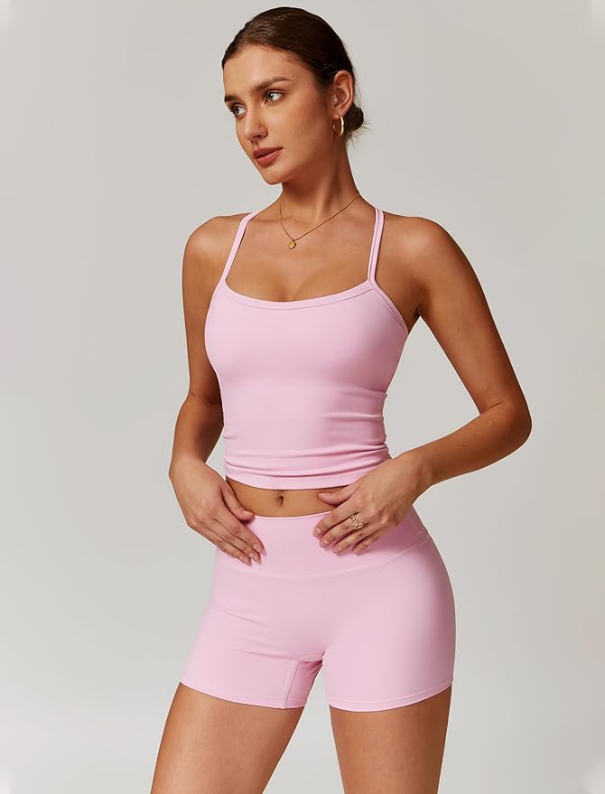 QBGJTD Two Piece Workout Sets For Women Tank Top Matching High Waist Booty Lifting Shorts Gym Yoga Active Wear Outfits