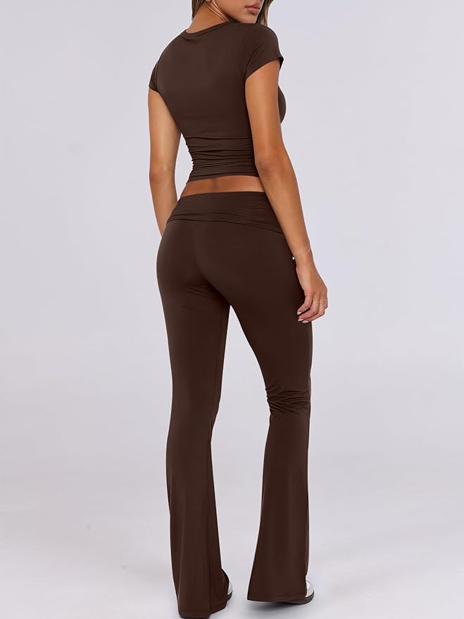 ANRABESS Lounge Sets for Women 2 Piece Foldover Yoga Flare Leggings Pants Crop Tops Casual Y2K Outfits Matching Tracksuit Set
