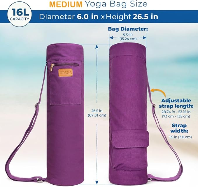 UDANA Yoga Mat Bag – Heavy Duty Canvas Carrier with 3 Pockets & Full Zip – Available in 3 Sizes (16L, 18L, 34L) - Multiple Colors