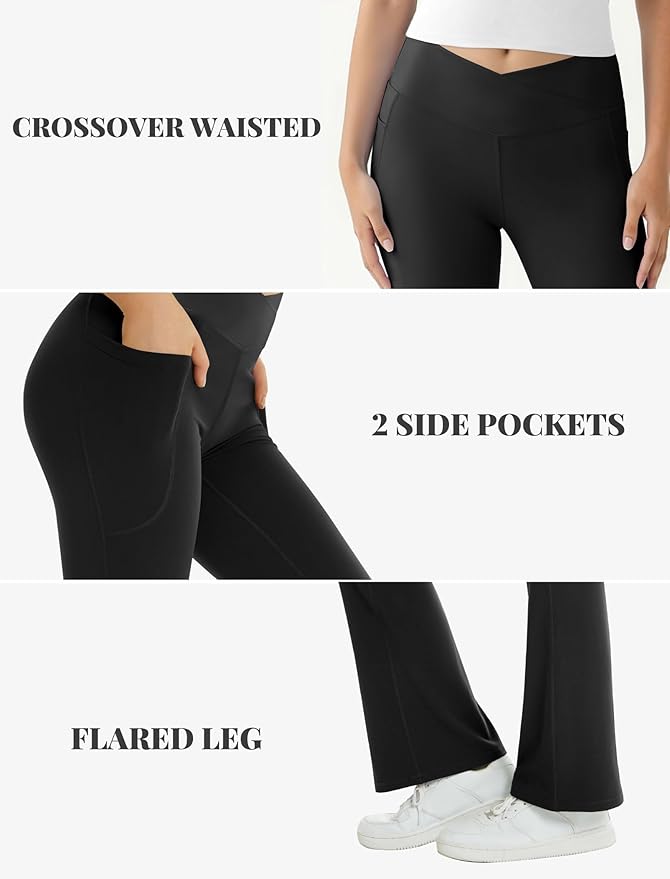 COPYLEAF Women's Flare Yoga Pants with Pockets V Crossover High Waisted Bootcut Yoga Leggings-Flare Workout Gym Leggings
