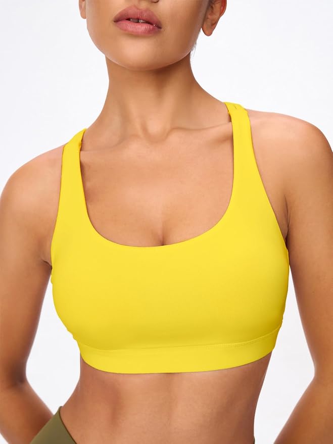 Women's Strappy Sports Bras Light Compression Crop Criss Cross Back Padded Workout Yoga Bra Supportive U Neckline