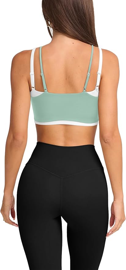 LASLULU Womens Double Layered Sports Bra Adjustable Spaghetti Straps Sexy Scoop Neck Wireless Padded Workout Yoga Crop Tops
