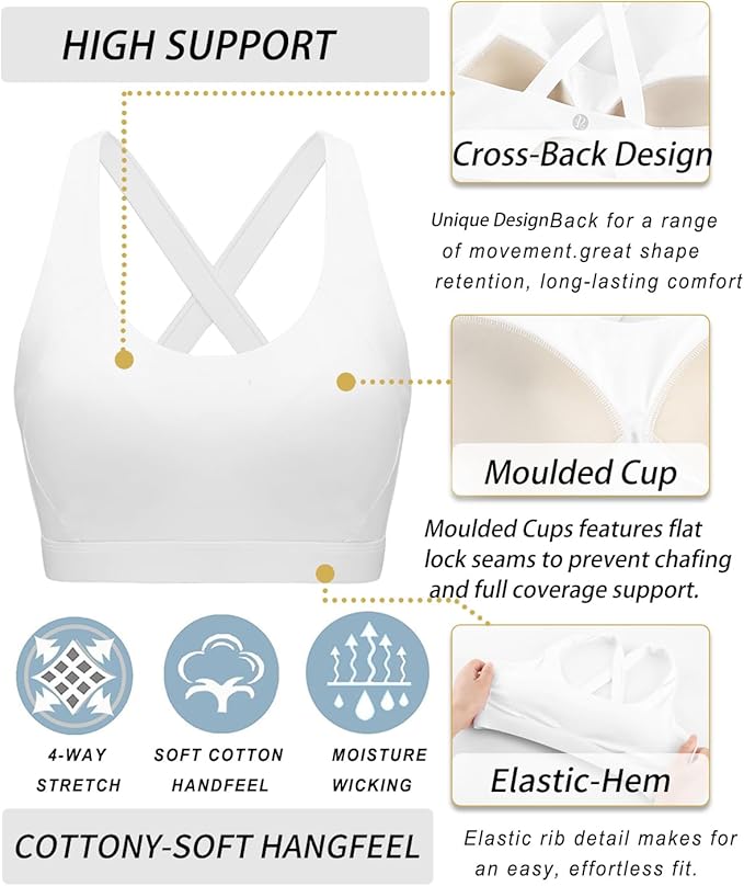RUNNING GIRL Sports Bra for Women High Support,Molded Cup Strappy Running Sports Bras with Sewn in Pads