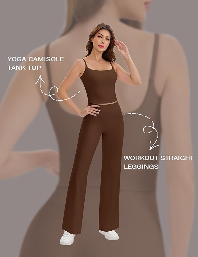 Ieumaz Strappy Crop Top for Women Scoop Neck Longline Gym Workout Sports Bras Built in Removable Pads Yoga Camisole Tank Top