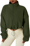 QINSEN Women's Full Zip Fleece Short Jacket Warm Winter Long Sleeve Stand Collar Sherpa Crop Coat