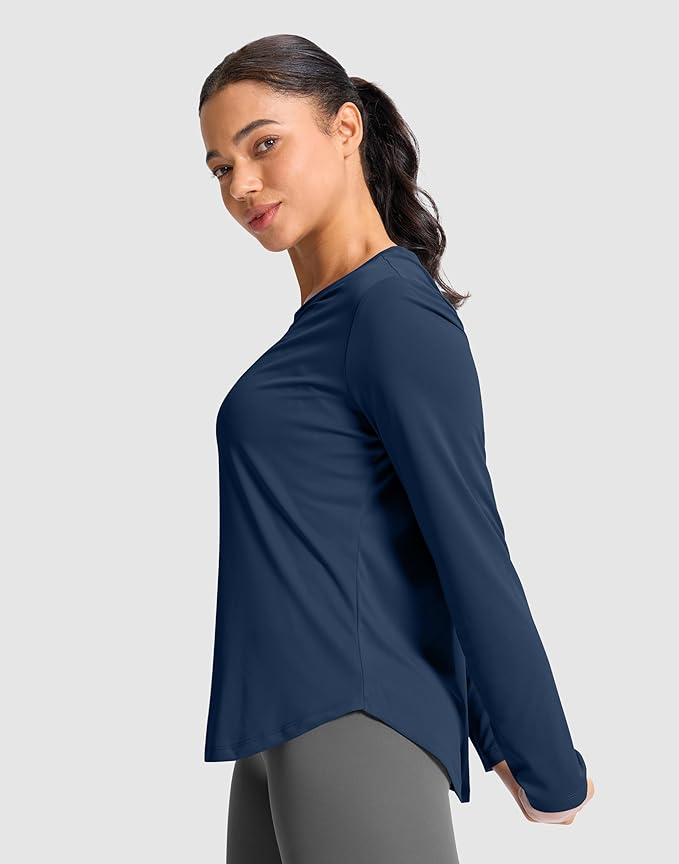 SANTINY Lightweight Long Sleeve Workout Tops for Women Breathable Gym Yoga Athletic Running Hiking Top UPF 50+ Sun Shirts