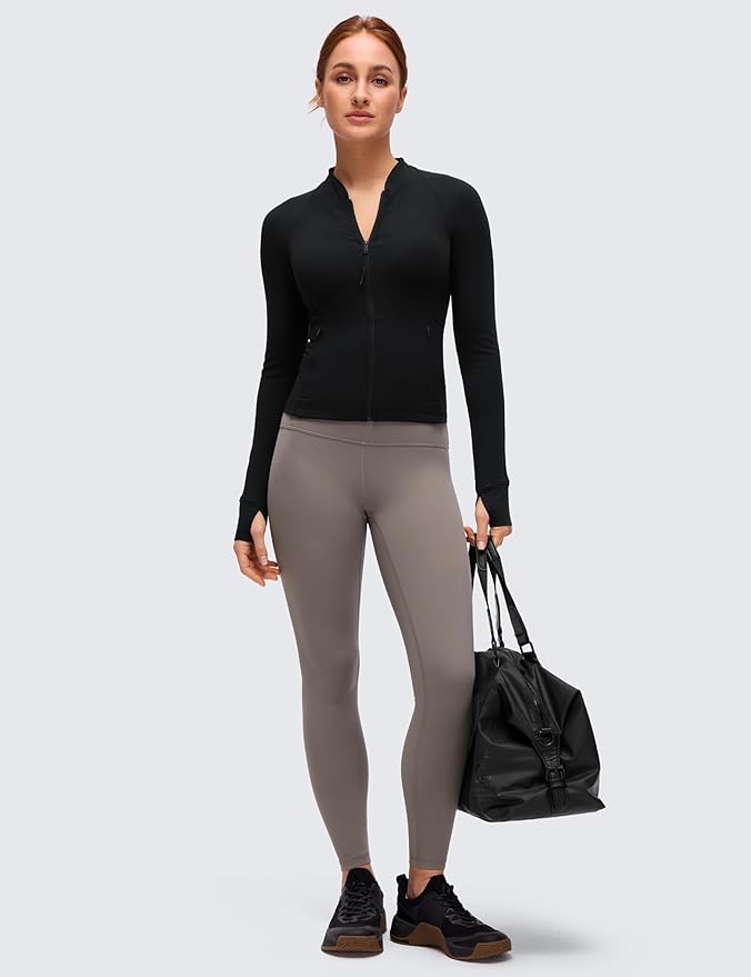 CRZ YOGA Butterluxe V-Neck Jackets for Women - Full Zip Athletic Track Tops with Thumb Holes Pockets